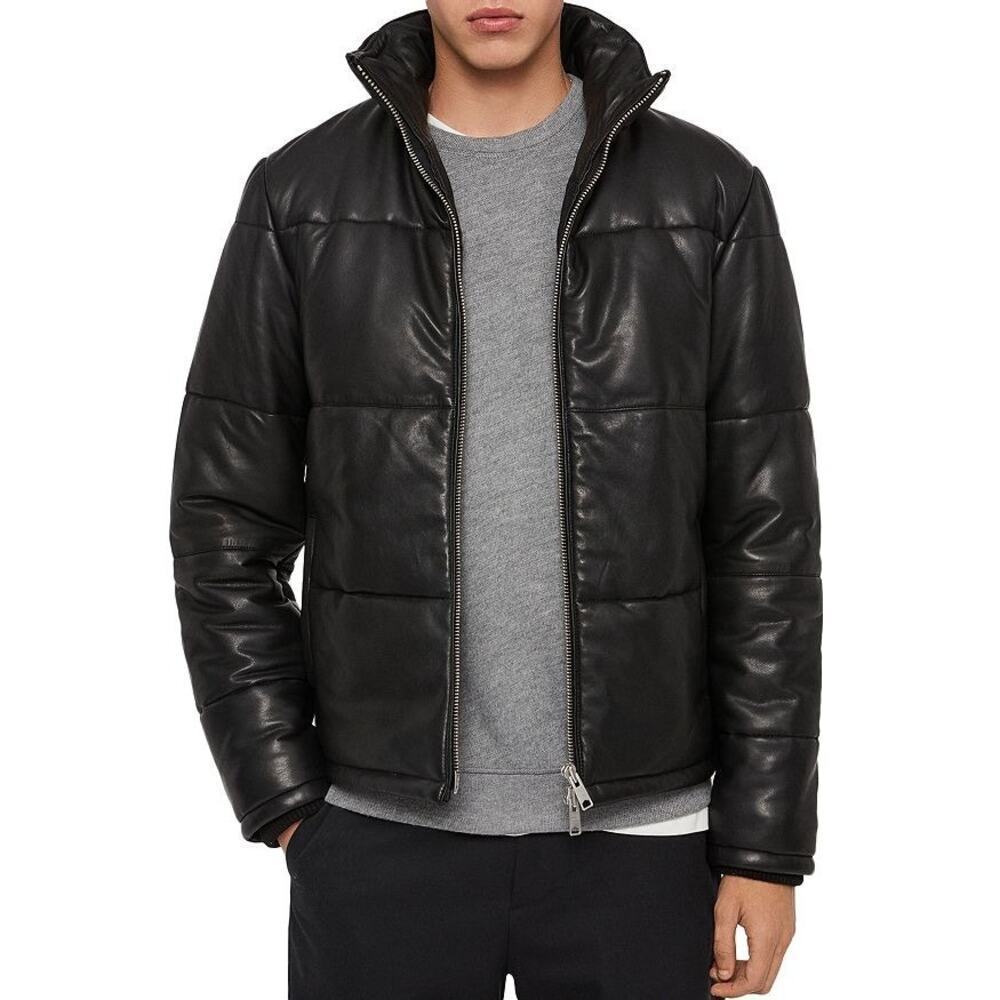 All Saints Coronet Leather Zip Up Puffer Jacket Edgy Moto Streetwear Black M